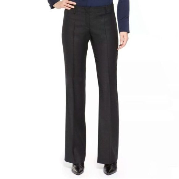 BOSS HUGO BOSS Tamar4 Cotton Silk Flat Front Bootcut Trousers Sz 4 Black - Picture 1 of 10